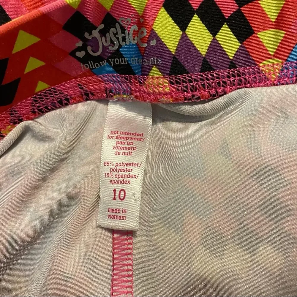 Justice Girls’ Size 10 Bright Retro 80s Leggings Multicolor Pink Yellow Black